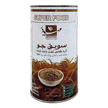 پودر سویق جو آرد کامل تفت داده شده قوطی 200 گرم مهدیار